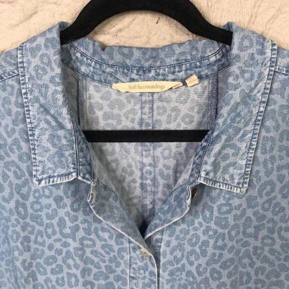 Soft Surroundings Shirt Womens 2X Blue Leopard Tencel Button Front SF3135 - Picture 13 of 16